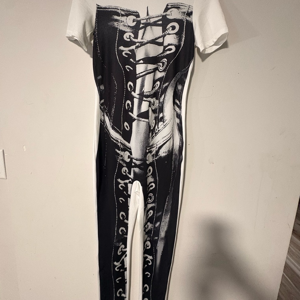 Edgy Black and White Corset-Laced Jumpsuit